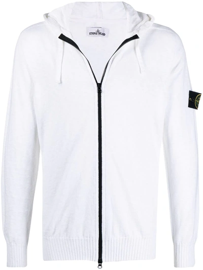 Stone Island Logo Patch Cotton Hoodie In White