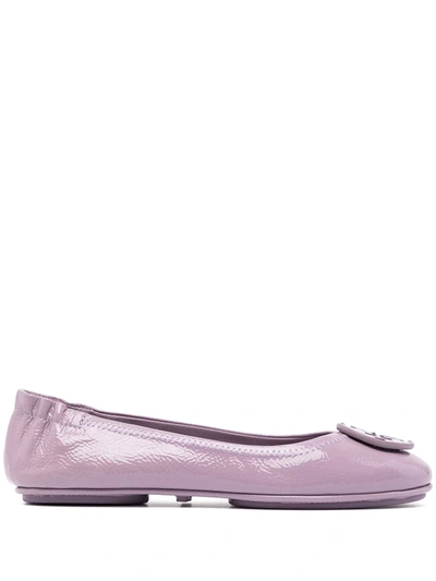 Tory Burch Minnie Logo Plaque Ballerinas In Purple