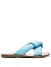 Silvano Sassetti Crossover Strap Leather Sandals In Light Blue