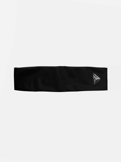 Prada Logo-plaque Nylon Headband In Nero