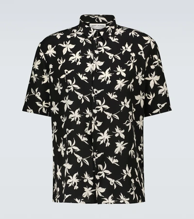 Saint Laurent Short-sleeved Floral Silk Shirt In Black