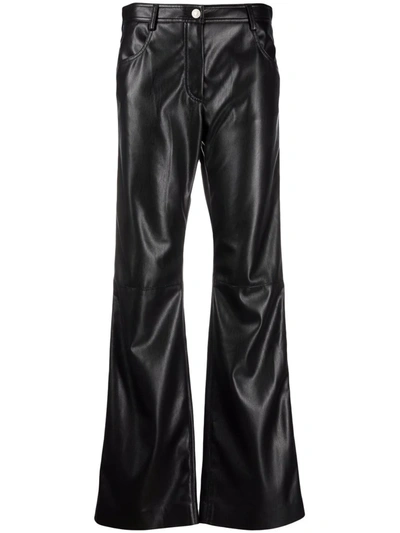 Msgm Flared Faux-leather Trousers In Nero