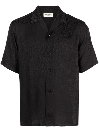Saint Laurent Shark-collar Leopard Pattern Shirt In Black