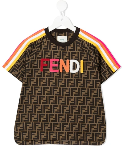 Fendi Teen Logo-lettering T-shirt In Brown