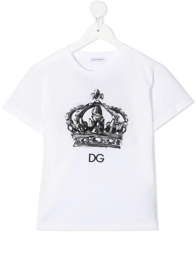 Dolce & Gabbana Kids' White T-shirt For Boy With Crown