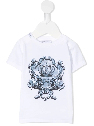 Dolce & Gabbana White T-shirt For Babykids With Crown