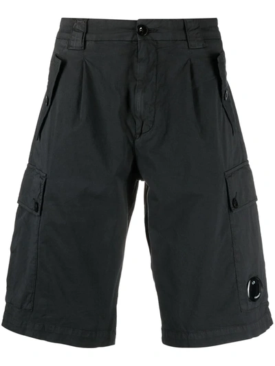 C.p. Company Lens-detail Stretch-cotton Cargo Shorts In Black