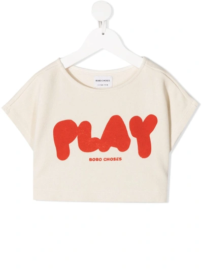 Bobo Choses Kids' Slogan-print Cropped T-shirt In Neutrals