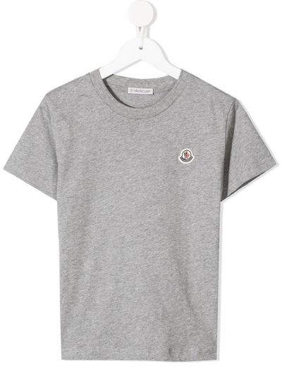 Moncler Teen Logo-patch T-shirt In Grey