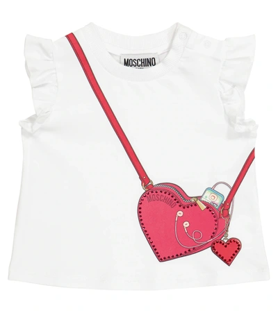 Moschino Babies' Bag-print Ruffle-sleeve T-shirt In White