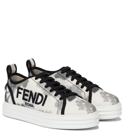 Fendi Hortensia Floral Logo Low Top Trainer In White Pattern