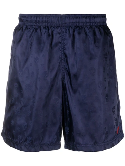 Alexander Mcqueen Skull-pattern Swim Shorts In Blue