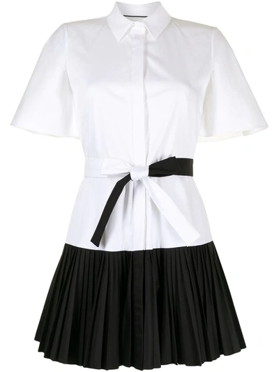 Alexis Felipa Self-tie Mini Shirtdress W/ Pleated Skirt In Black