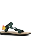 Suicoke Depa-cab Touch-strap Sandals In Green/beige