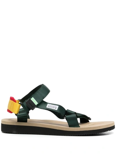Suicoke Depa-cab Touch-strap Sandals In Grn/beige