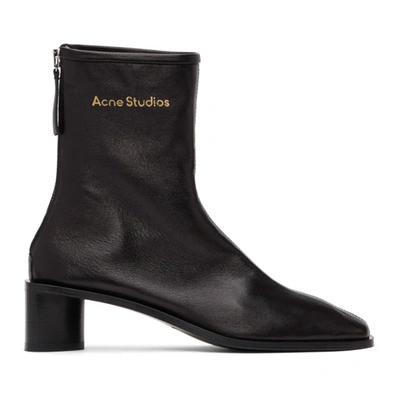 Acne Studios Branded Low Heels Ankle Boots In Black Leather