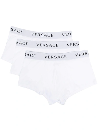 Versace Pack Of Three Logo Waistband Boxer Shorts In White White White