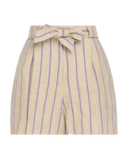 Sandro Belted Striped Linen-blend Shorts In Beige