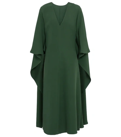 Valentino V-neck Cape-sleeve Silk Cady Couture Midi Dress In Green