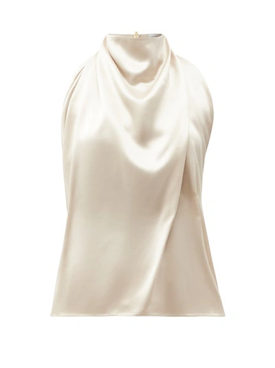 16arlington Tana Draped Satin Halterneck Top In Neutral