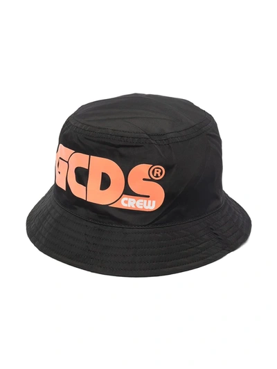Gcds Kids' Logo-print Bucket Hat In Black