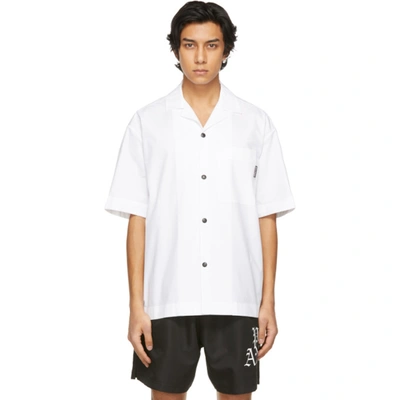 Palm Angels White Curved Logo Bowling Short Sleeve Shirt In White Black