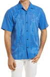 Tommy Bahama Tahitian Border Classic Fit Silk Shirt In Cobalt Sea