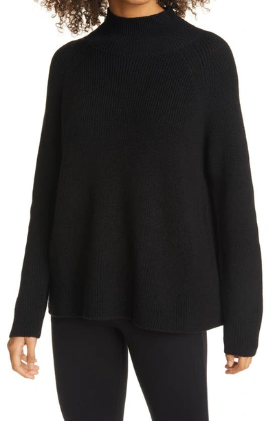 Eileen Fisher Ribbed Merino Wool Turtleneck Box Top In Black