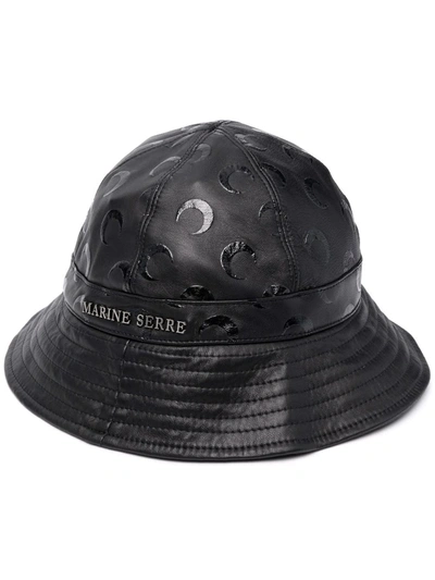 Marine Serre Crescent Moon-print Leather Bucket Hat In Black
