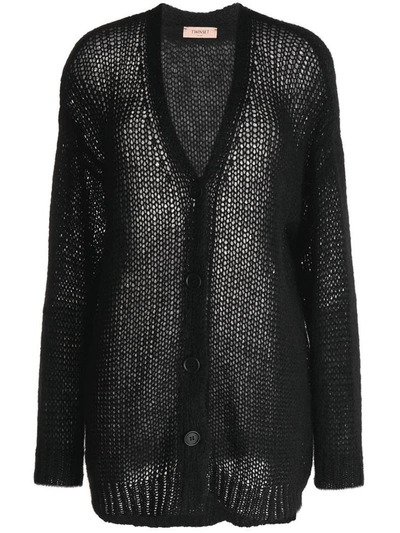 Twinset Mohair Blend Cardigan In Black