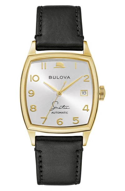 Bulova Frank Sinatra Young At Heart Leather Strap Watch, 33.5mm In Black / Gold Tone / Silver