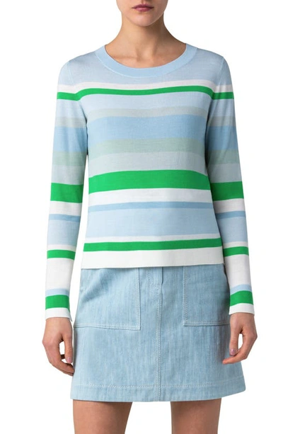 Akris Punto Multicolor Stripe Sweater In Green-sun Bleached Denim