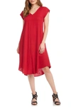 Karen Kane V-neck Trapeze Dress In Red