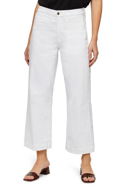 Jen7 Cropped Wide-leg Jeans With Distressed Hem In White