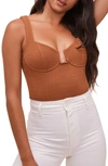 Astr Aria Ribbed Bodysuit In Mocha