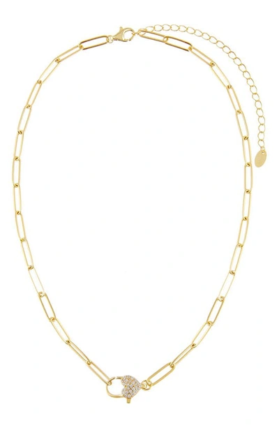 Adinas Jewels Pavé Heart Chain Link Necklace In Gold