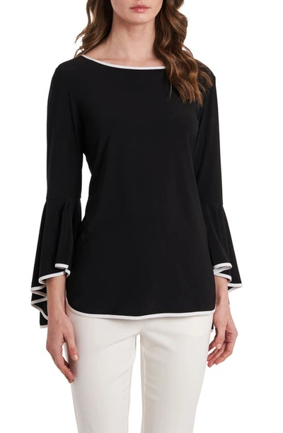 Chaus Bell Sleeve Jersey Top In Black/ White