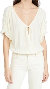 Free People Cleo Bodysuit With Tie Front-white