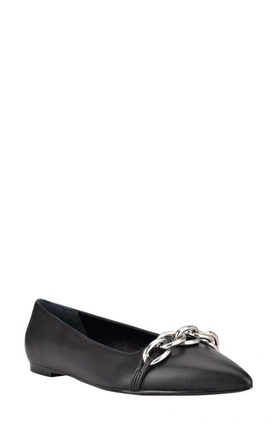 Calvin Klein Women's Arla Chunky Chain Pointy Toe Dress Flats Women's Shoes In Black Leather