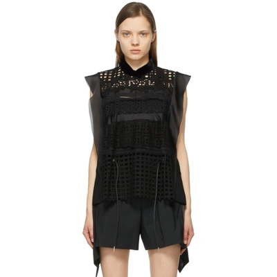 Sacai Lace Embroidered Sleeveless Blouse In 001 Black