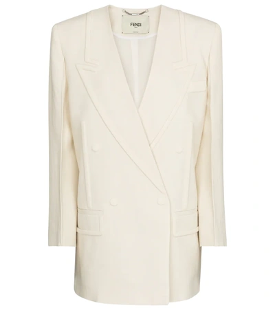 Fendi Embossed Double-breasted Blazer In Blanc