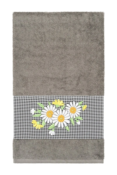 Linum Home Daisy Embellished Bath Towel Set, 2 Piece Bedding In Gray