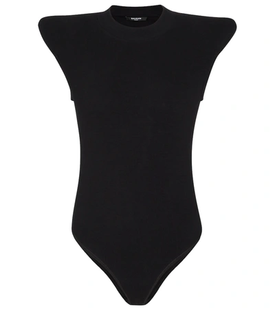 Balmain Ribbed Stretch-cotton Jersey Bodysuit In Black