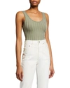 Jonathan Simkhai Standard Irene Compact Rib U Neck Bodysuit - Eucalyptus - Size S In Light Green