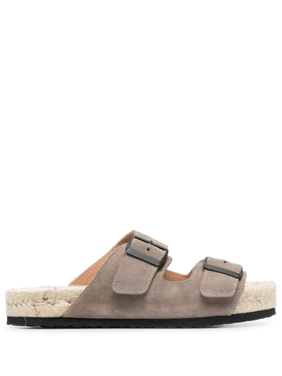 Manebi Buckled Flat Sandals In Grey