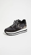 Voile Blanche Maran Shearling Platform Sneakers Black/grey