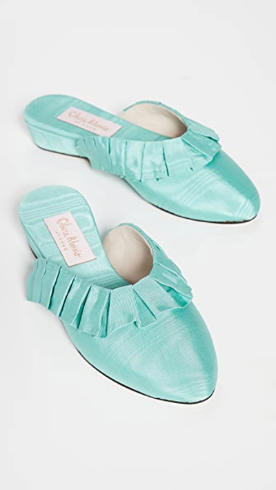 Olivia Morris At Home Blossom Frill Slippers In Duck Egg Blue