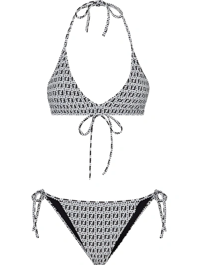 Fendi Jacquard Logo Triangle Bikini In Grey