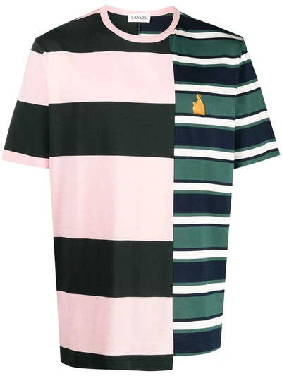 Lanvin Logo-embroidered Striped T-shirt In Green,pink,black