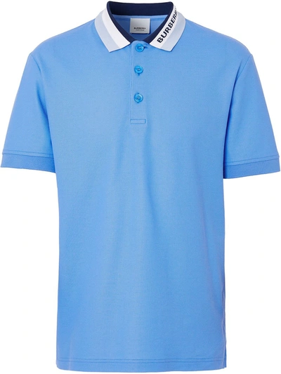 Burberry Edney Logo Collar Short Sleeve Pique Polo In Vivid Cobalt